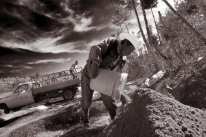 Building up the walls of a well; the Wells of Hope project, Guatemala, 2012