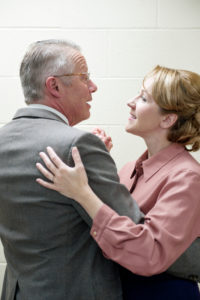 Joel Cochrane and Tara Laberge in rehearsal for Fire Exit Theatre's production of Shadowlands