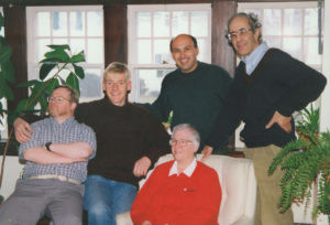 Henri Nouwen (top right), Sue Mosteller (in red) and other residents of L'Arche Daybreak. Photo by Warren Pot
