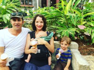 A family ice cream break on the River Walk in San Antonio